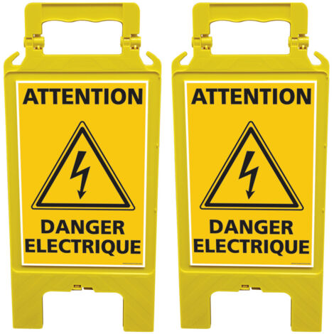 Lot de 2 chevalets de signalisation, attention danger electrique - Chevalet jaune (1/5)