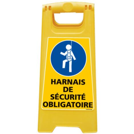 Chevalet de signalisation, attention avertissement harnais de sécurité obligatoire - Chevalet jaune (1/5)