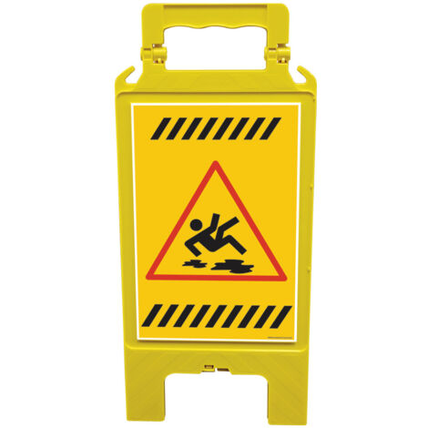 Chevalet de signalisation, attention sol glissant, risque de chute - Chevalet jaune (1/5)