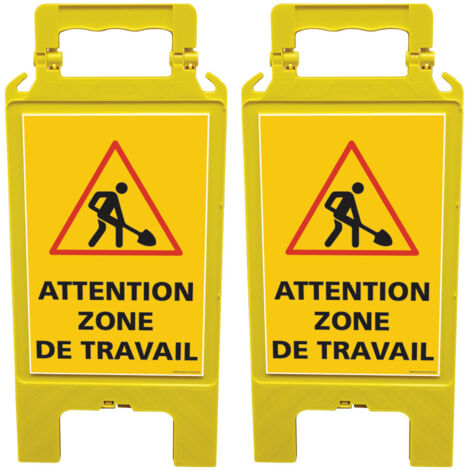 Lot de 2 chevalets de signalisation, attention zone de travail - Chevalet jaune (1/5)