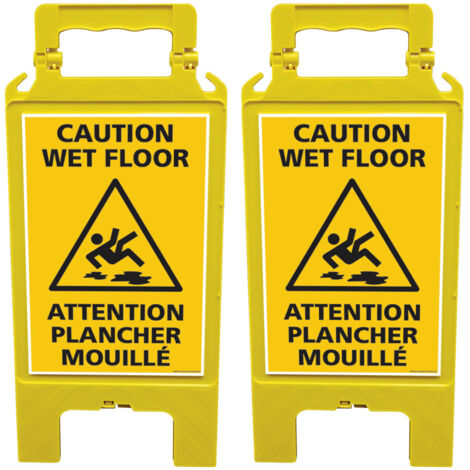 Lot de 2 chevalets de signalisation, attention plancher mouillé - Chevalet jaune (1/5)