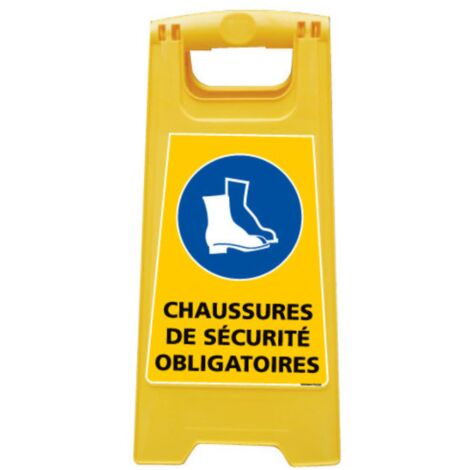 Chevalet de signalisation, attention avertissement chaussures de sécurité obligatoire - Chevalet jaune (1/5)