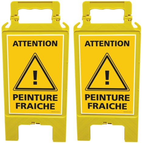 Lot de 2 chevalets de signalisation, attention peinture fraiche - Chevalet jaune (1/5)