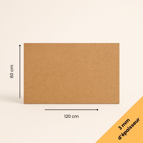 Plaque MDF brute 60x120 cm (600x1200 mm) - Épaisseur 3 mm - Découpe bois rectangulaire pour bricolage, déco, maquette, DIY