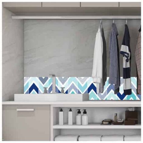 Crédence cuisine adhésive autocollante CHEVRON BLEU - 100 x 20 cm (1/4)