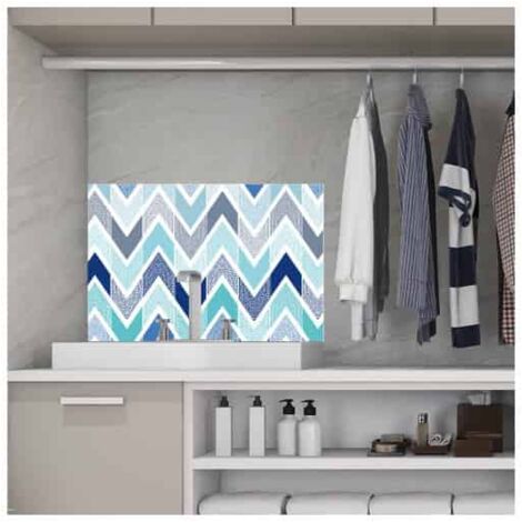 Crédence cuisine adhésive autocollante CHEVRON BLEU - 90 x 70 cm – Idéal fond de hotte (1/3)