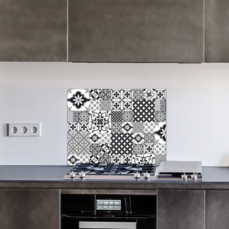 Crédence cuisine en aluminium - Pose autocollante GREYBLACK 90 x 70 Noir, blanc et gris (1/4)