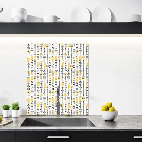 Crédence cuisine en aluminium - Pose autocollante SEVENTY 60 x 70 Jaune, blanc et noir (1/4)