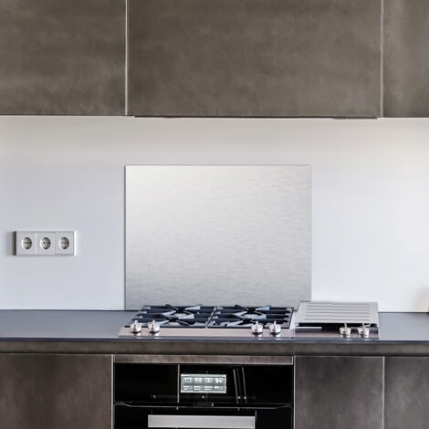 Signaletique.Biz France – Crédence de cuisine en aluminium – Pose autocollante gris brossé – 90 x 70 cm – Protection murale moderne