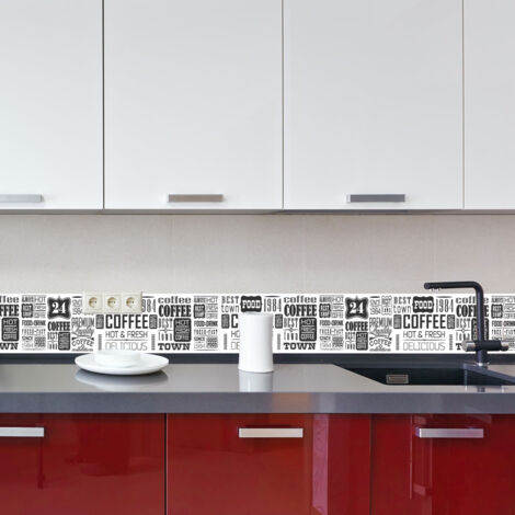 Crédence cuisine en aluminium - Pose autocollante Coffee Café 100 x 20 Noir et blanc (1/4)