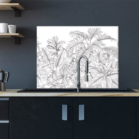 Crédence cuisine adhésive autocollante feuillages s 90 x 70 Noir et blanc (1/4)