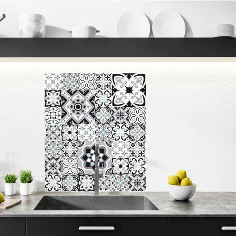Crédence cuisine en aluminium - Pose autocollante GREYBLUE 60 x 70 Noir, gris, bleu (1/4)