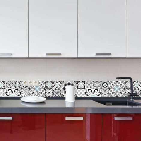 Crédence cuisine en aluminium - Pose autocollante GREYBLUE Noir, gris, bleu - 100 x 20 cm (1/4)