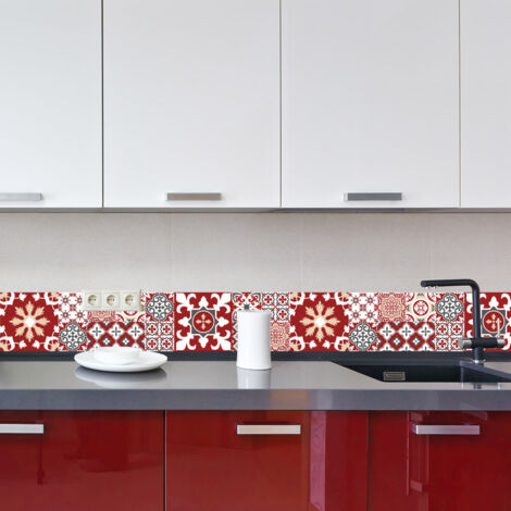 Crédence cuisine en aluminium - Pose autocollante REDMONKY 100 x 20 Rouge (1/4)
