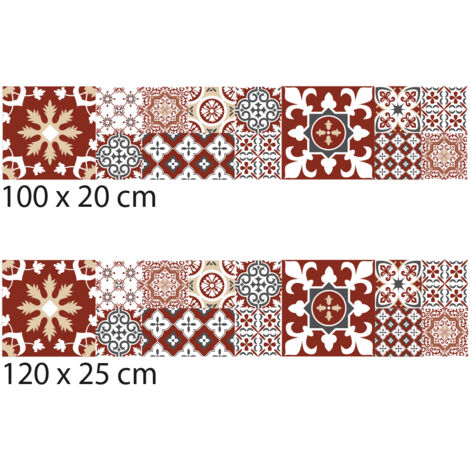 Signaletique.Biz France – Crédence de cuisine adhésive autocollante effet carreaux de ciment rouge – 100 x 20 cm – Facile à poser – Protection murale moderne