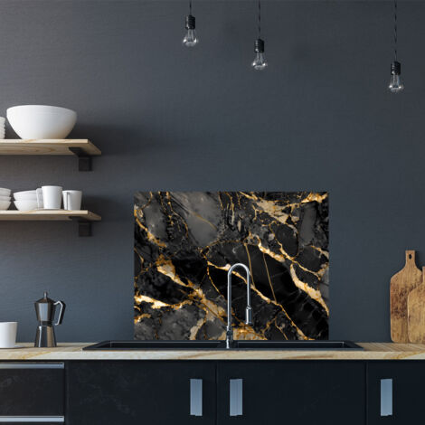 Crédence cuisine adhésive autocollante Adhésif imitation marbre noir - 90 x 70 cm – Idéal fond de hotte (1/4)