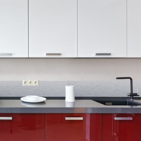 Crédence cuisine en aluminium - Pose autocollante grise brossé Gris - 100 x 20 cm