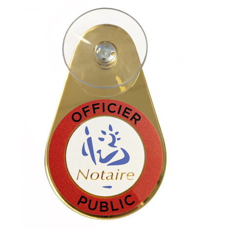 Macaron voiture Notaire officier public– Macaron doré Notaire avec ventouse - Macaron notaire pour pare-brise