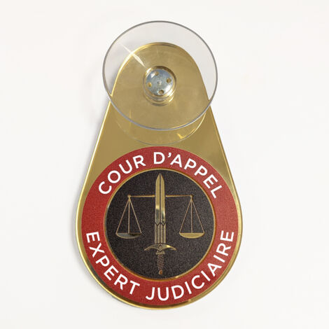 Signaletique.Biz France – Macaron voiture expert judiciaire – Ventouse transparente – Verre acrylique miroir doré – Installation facile sans perçage (1/5)
