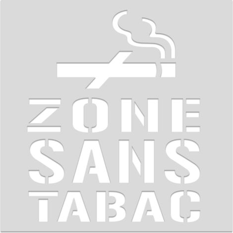 Pochoir de marquage au sol "Zone sans tabac" – Format 800x800 – PVC 5 mm – Décret 2025-582 – avec bombe de peinture blanche – usage extérieur