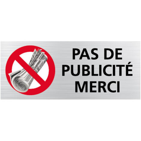 Plaque Boîte aux Lettres STOP Pas de Publicité Merci – Adhésive Aspect Alu Brossé – 60×25 mm