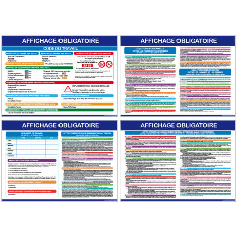 Affichages obligatoires entreprise – Lot de 4 – Mise à jour CSE – Adhésifs 300×420 mm