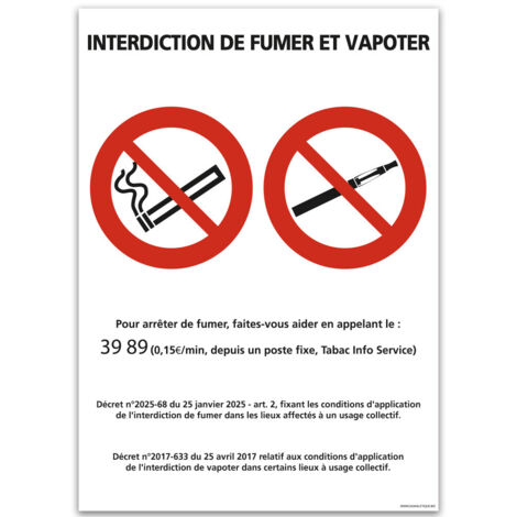 Panneau Interdiction de fumer et vapoter – Signalisation obligatoire – PVC 1,5 mm – 150 x 210 mm