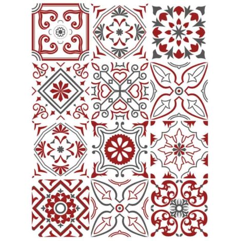 Planche de 12 Carreaux Ciment Adhésifs BISKNIGHT – Stickers Décoratifs Muraux – Autocollants 15 x 15 cm