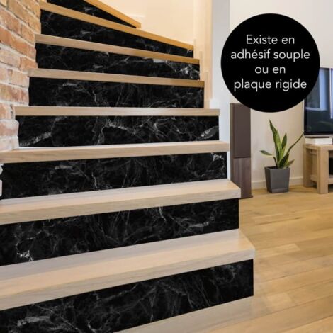 Lot de 4 Contremarches Adhésives Aspect Marbre Noir – 1 m x 15 cm – Stickers Décoratifs pour Escalier