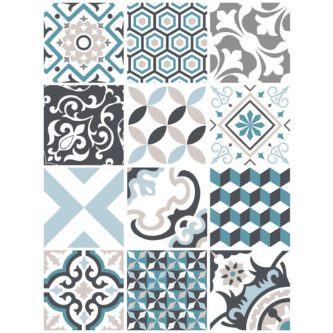 Planche de 12 Stickers Carreaux de Ciment Peacock – Autocollants Muraux Vintage Beige, Blanc, Gris et Turquoise – 10 x 10 cm (1/5)