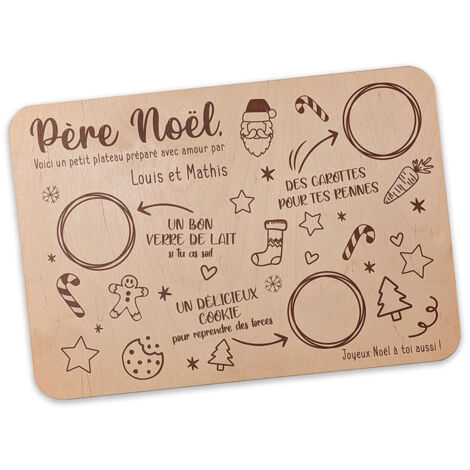 Plateau du Père Noël en bois 39 x 27 cm – Plateau à biscuits et verre de lait – Personnalisable avec prénom – Activité DIY de Noël – Fabrication artisanale (1/5)