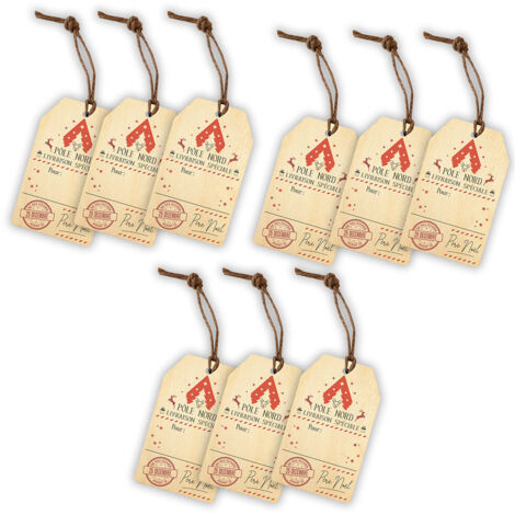 Lot de 18 Étiquettes Cadeau Noël en Bois – Motif Pôle Nord & Rennes – Décoration personnalisable – Finition artisanale – 9x5,5 cm (1/5)