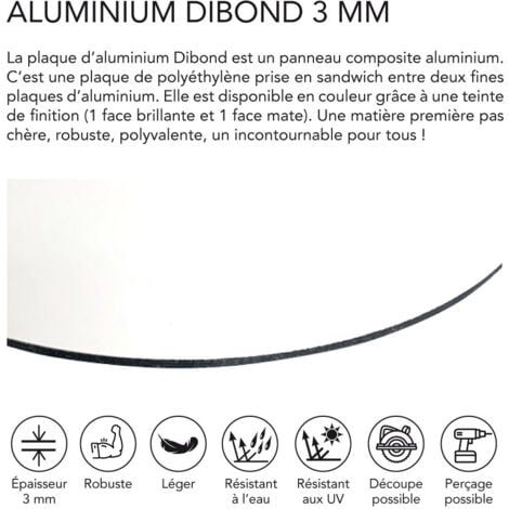 Panneau Composite Aluminium Couleur 3 mm Rond. Plaque alu ronde - Blanc - Diamètre 900 mm