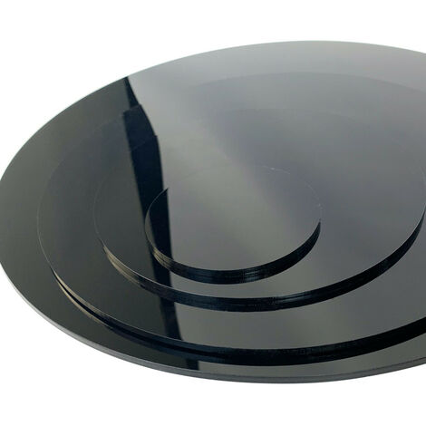 Plaque de verre synthétique ronde noir 2 mm ou 4 mm. Feuille de verre acrylique  ronde. Disque rond noir. Verre synthétique extrudé. PMMA XT - 2 mm - 5 cm  (50 mm)