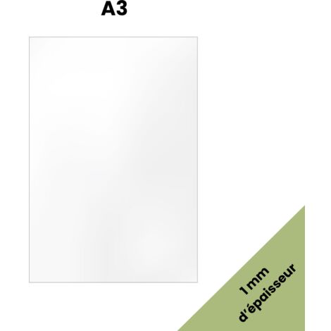 Plaque A3 verre acrylique transparent 1 mm - Taille A3 (29,7 x 42 cm) - Verre synthétique - Plaque PMMA XT - Plexiglass