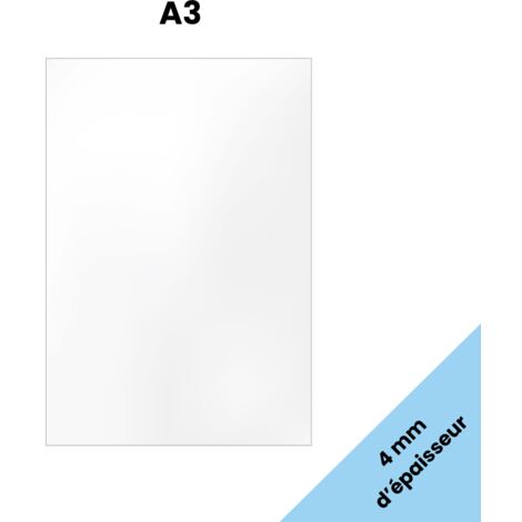 Plaque A3 verre acrylique transparent 4 mm - Taille A3 (29,7 x 42 cm) - Verre synthétique - Plaque PMMA XT - Plexiglass