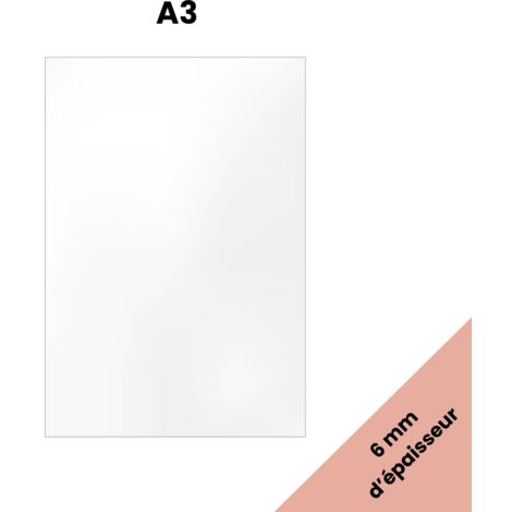 Plaque A3 verre acrylique transparent 6 mm - Taille A3 (29,7 x 42 cm) - Verre synthétique - Plaque PMMA XT - Plexiglass