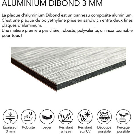 Panneau Composite Aluminium Brossé 3 mm. Plaque alu avec au Centre un Polyéthylène (PVC) Aluminium Composite Brossé 3 mm d'épaisseur - 10 x 10 cm (100 x 100 mm)