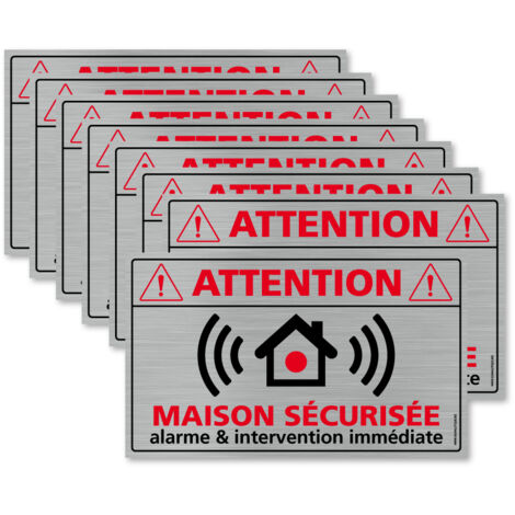 Autocollants Maison Sécurisée et Intervention Immédiate - Lot de 8 Stickers Alarme Imitation Aluminium