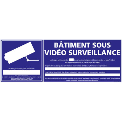 Panneau Information Bâtiment sous Vidéo Surveillance. Signalisation Information Sécurité. Autocollant, PVC ou Alu au choix - Aluminium 2 mm - 210 x 75 mm