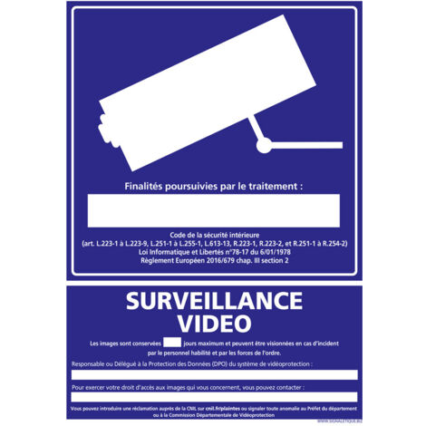 Panneau Information Surveillance Vidéo. Signalisation Information et Vidéoprotection. Autocollant, PVC, Alu - Aluminium 2 mm - 210 x 300 mm