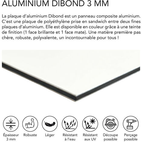 Panneau Composite Aluminium Couleur 3 mm - Plaque Aluminium Composite.  Plaque Alu Couleur 3 mm. Composite Aluminium Couleur - Blanc - 100 x 100 mm