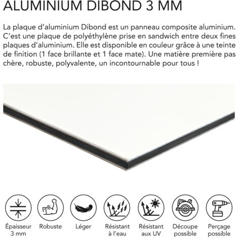 Panneau aluminium composite Blanc 300x300 mm – Épaisseur 3 mm – Plaque rigide déco ou pro, intérieur/extérieur