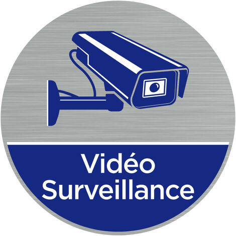 Pictogramme Vidéo Surveillance (Q0467).- Plaque aluminium brossé - Diamètre 76 mm