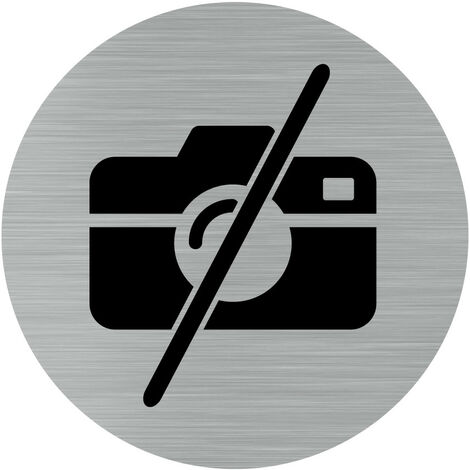 Pictogramme appareil photo interdit (Q0170).- Adhésif aspect aluminium brossé - Diamètre 83 mm