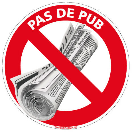 Lot de 2 STICKERS PAS DE PUB SVP (G1408) - Adhésif - Diamètre 83 mm (1/4)