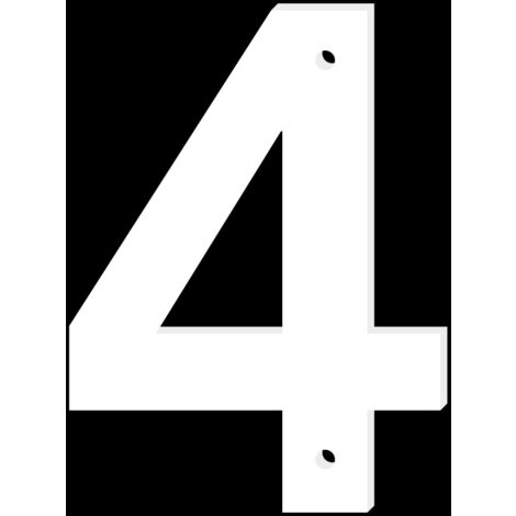 Numéro de Maison Verre Acrylique Blanc brillant Police DROIT.- 4 - Hauteur 10 cm