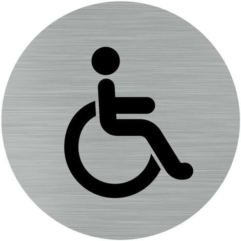 Pictogramme Handicapé et PMR (Q0184).- Adhésif aspect aluminium brossé - Diamètre 83 mm