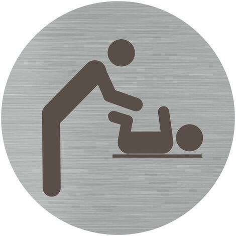 Pictogramme Change Bébé.- Plaque aluminium brossé - Diamètre 76 mm (1/5)