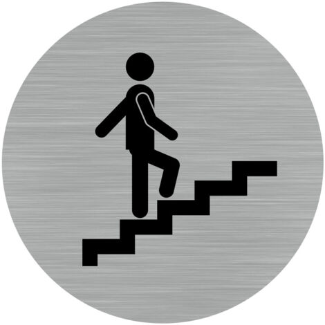 Pictogramme Escalier (Q0166).- Adhésif aspect aluminium brossé - Diamètre 83 mm